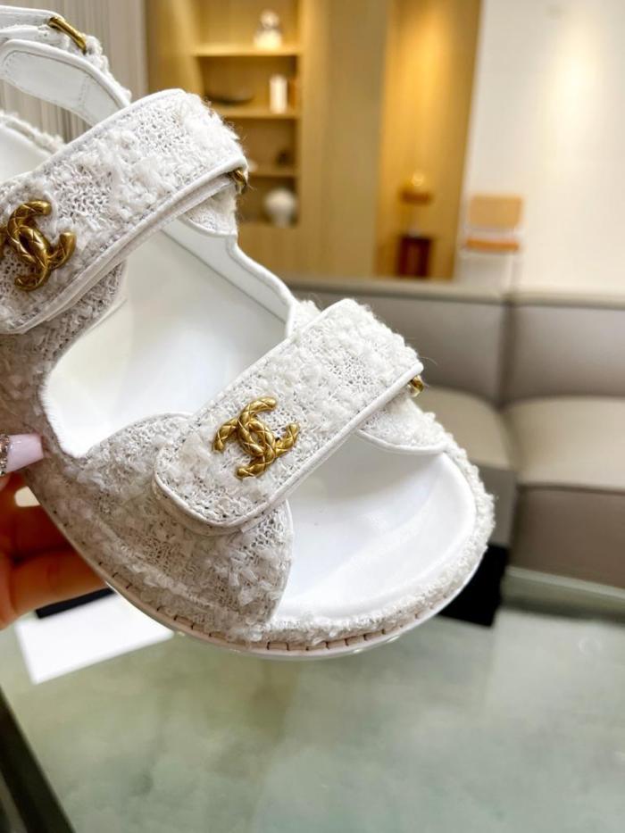 Chanel Tweed Sandal White Cotton