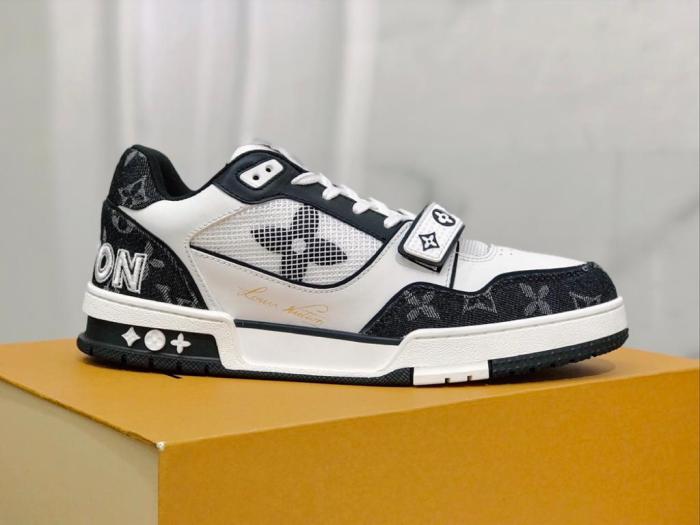 Louis Vuitton LV Trainer Velcro Strap Monogram Denim Black White