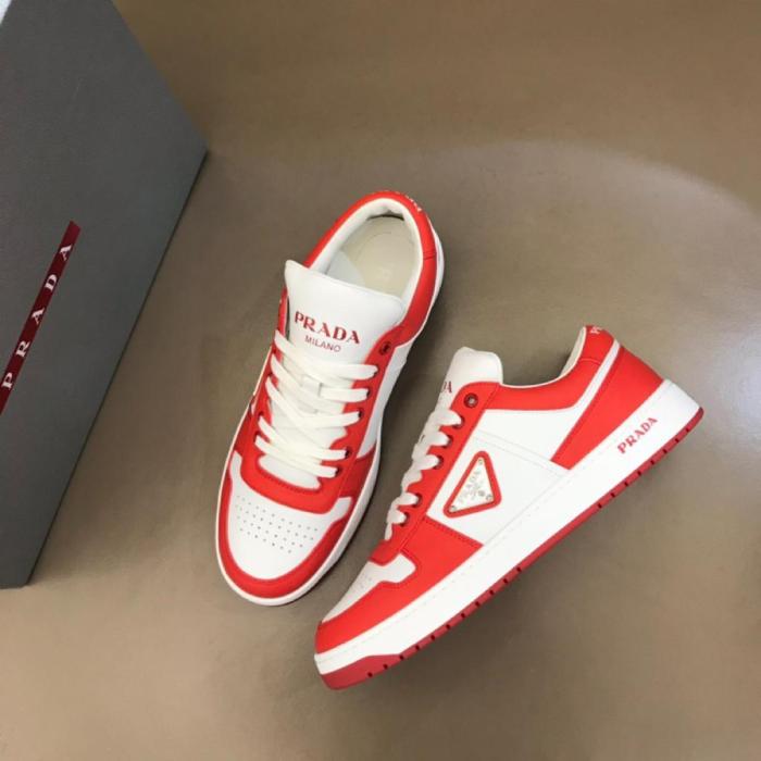 Prada Downtown Low Top Sneakers Leather White Orange