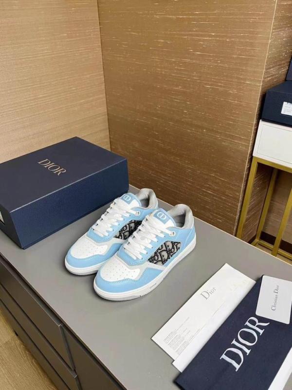 Dior B27 Low Light Blue White and Dior Gray Smooth Calfskin with Beige and Black Dior Oblique Jacquard