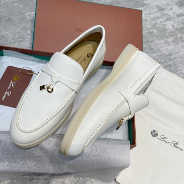 Loro Piana Summer Charms Walk Leather Loafers In 1000 White
