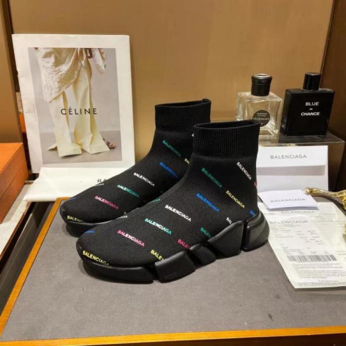 Balenciaga Speed 2.0 AllOver Logo Recycled Knit Black Multicolor