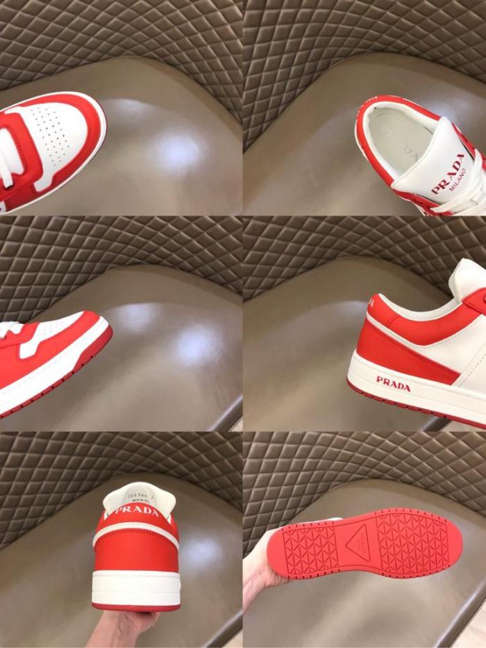 Prada Downtown Low Top Sneakers Leather White Orange