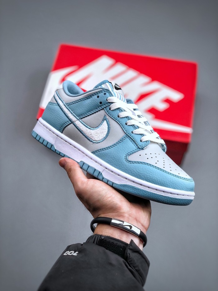 Nike Dunk Low Retro Fleece Swoosh Worn Blue