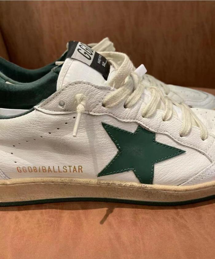 Golden Goose Ball Star leather low side lace-up fashion board shoes white green
