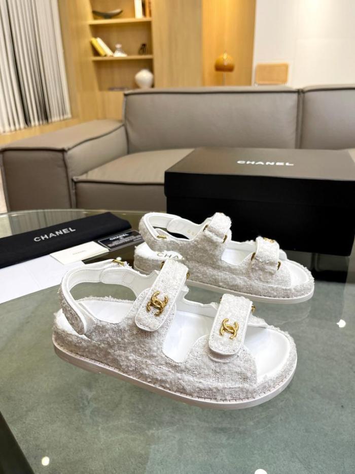 Chanel Tweed Sandal White Cotton