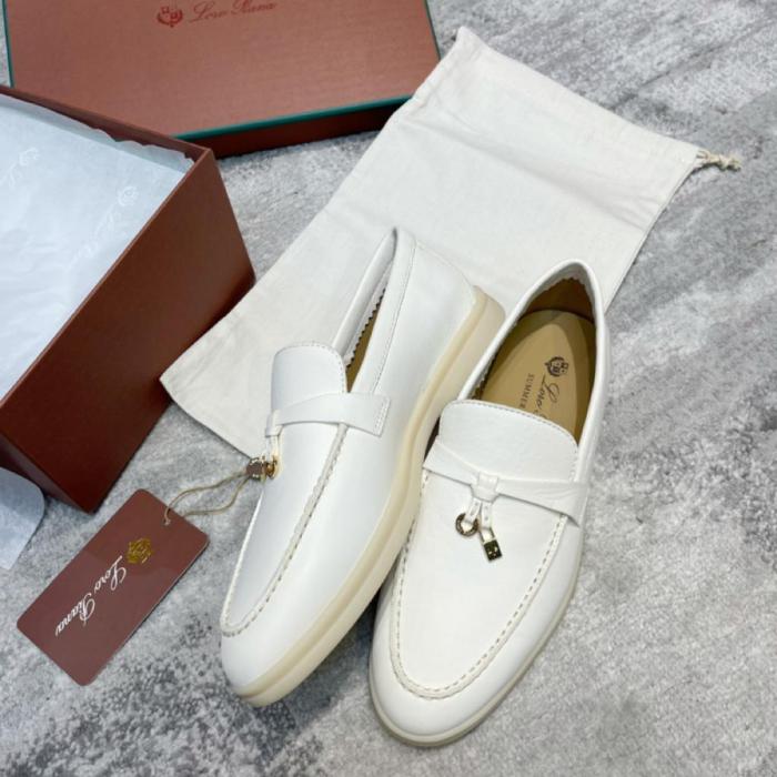 Loro Piana Summer Charms Walk Leather Loafers In 1000 White