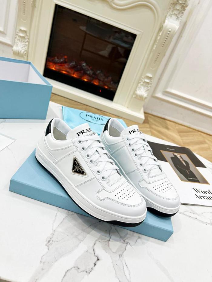 Prada Downtown Low Top Sneakers Leather White White Black