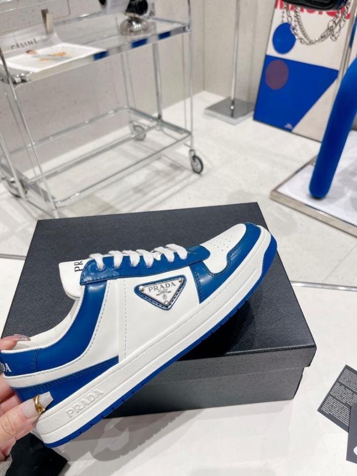 Prada Downtown Low Top Sneakers Leather White Cobalt Blue
