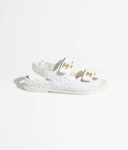Chanel Tweed Sandal White Cotton