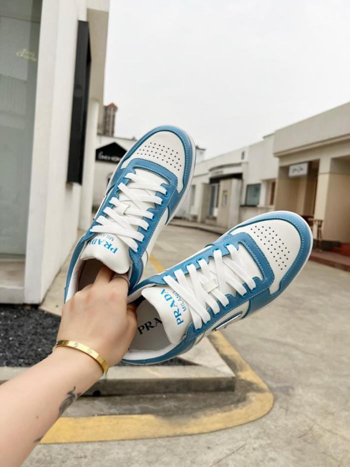 Prada Downtown Low Top Sneakers Leather White Light Blue