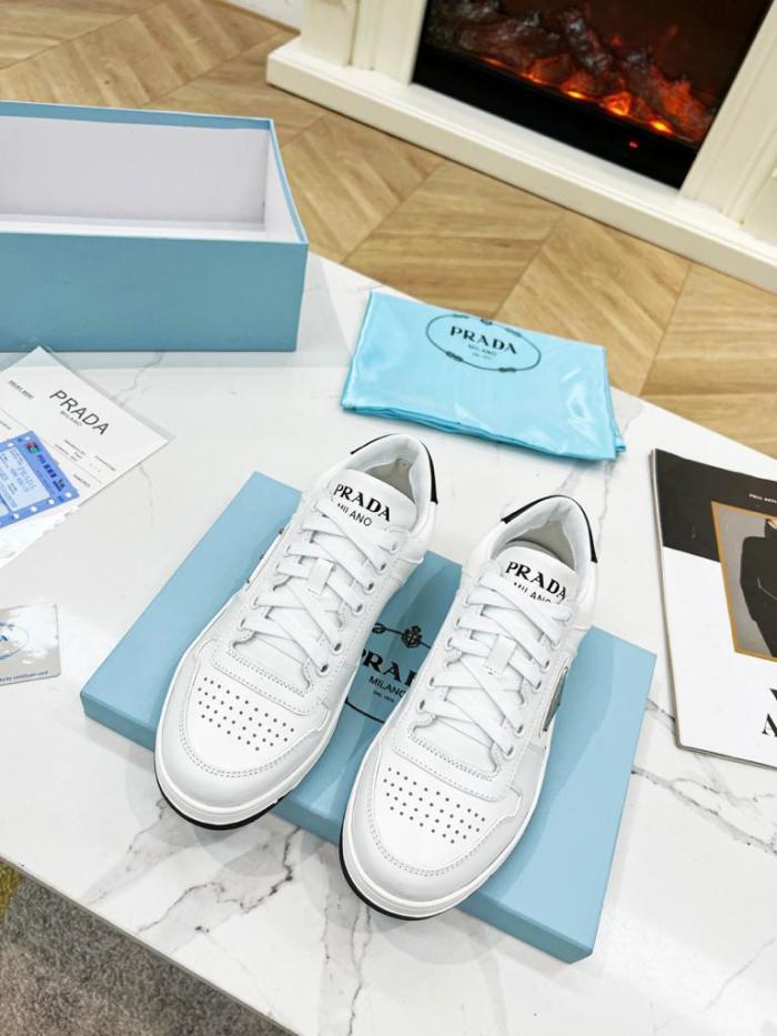 Prada Downtown Low Top Sneakers Leather White White Black