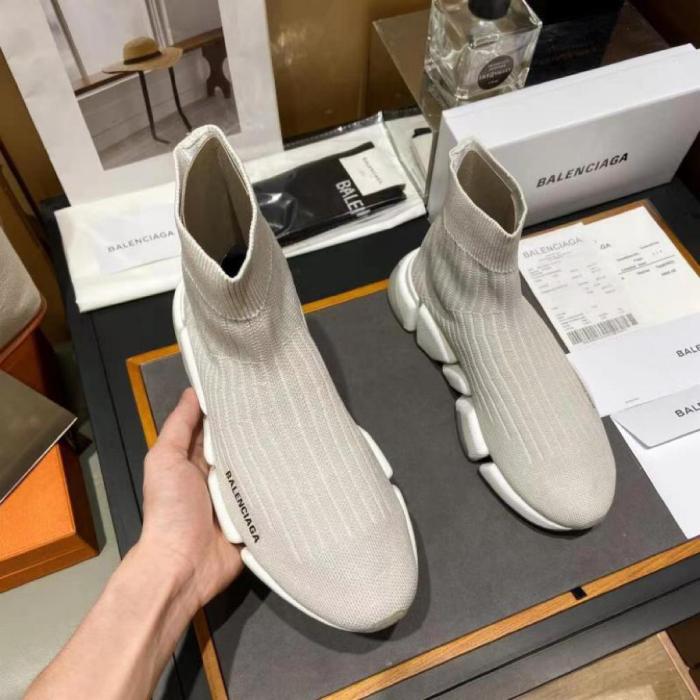 Balenciaga Speed Trainer Rib-Knit Light Gray