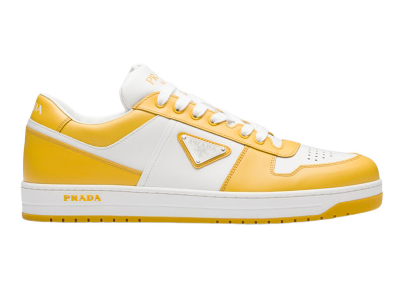Prada Downtown Low Top Sneakers Leather White Yellow Sun