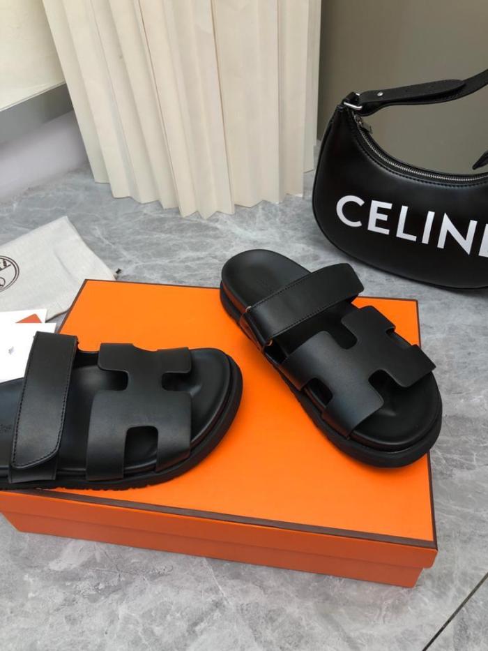 Hermes Chypre calfskin slides black