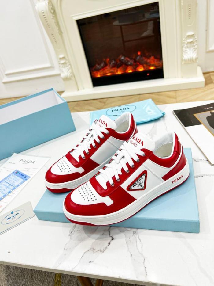 Prada Downtown Low Top Sneakers Leather White Lacquer Red