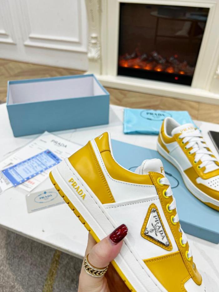 Prada Downtown Low Top Sneakers Leather White Yellow Sun