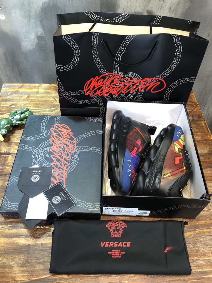 Versace Chain Reaction Black Multi-Color Rubber Suede