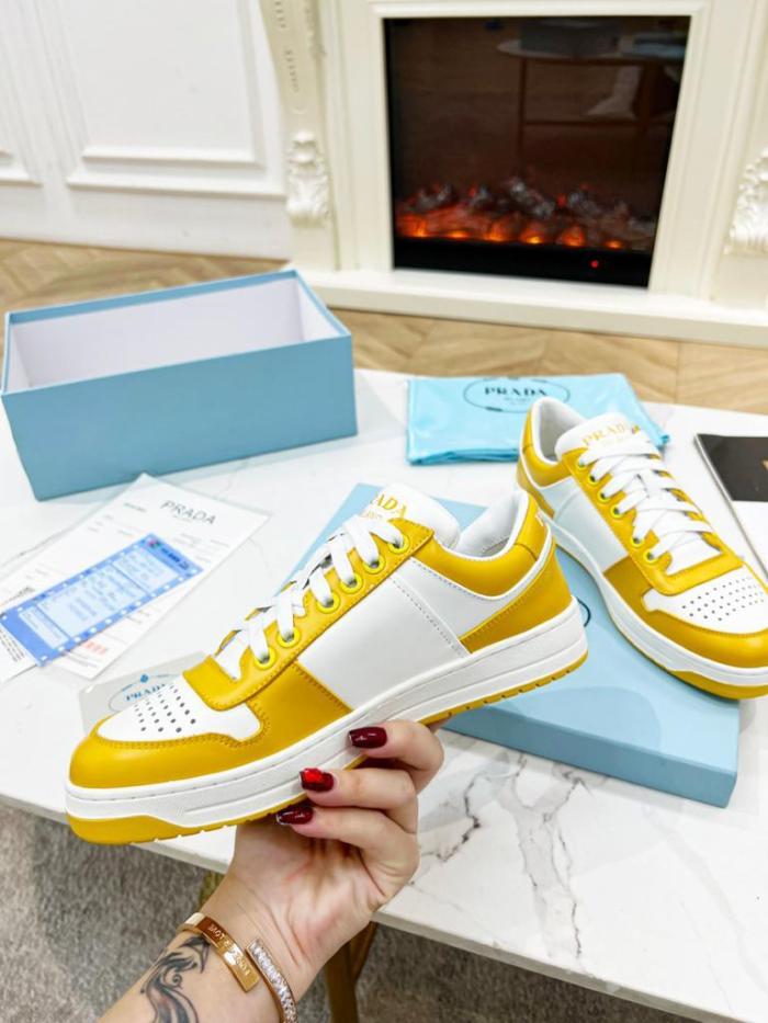 Prada Downtown Low Top Sneakers Leather White Yellow Sun