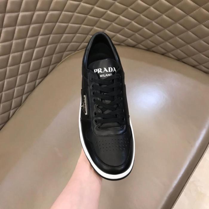Prada Downtown Low Top Sneakers Leather Black Black White