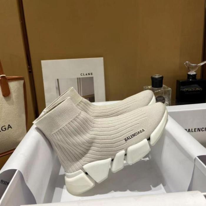 Balenciaga Speed Trainer Rib-Knit Light Gray