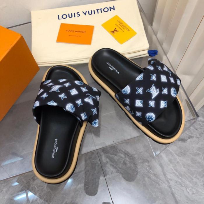 LOUIS VUITTON Nylon Monogram Womens Pool Pillow Comfort Mules 40 Navy Blue