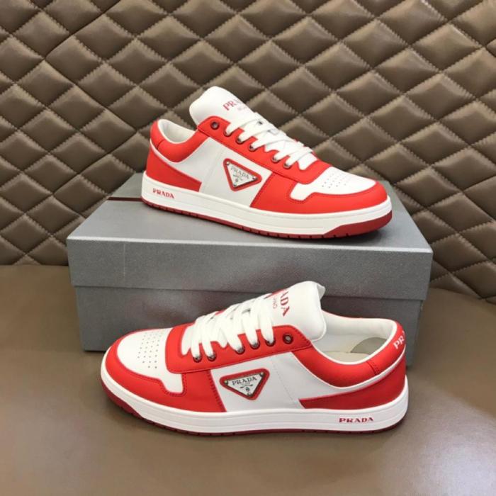 Prada Downtown Low Top Sneakers Leather White Orange