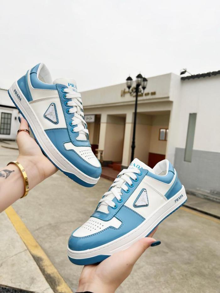 Prada Downtown Low Top Sneakers Leather White Light Blue