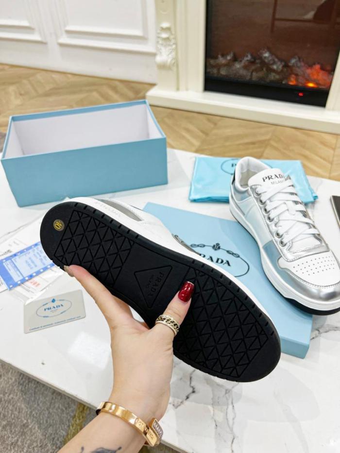 Prada Downtown Low Top Sneakers Leather White Silver