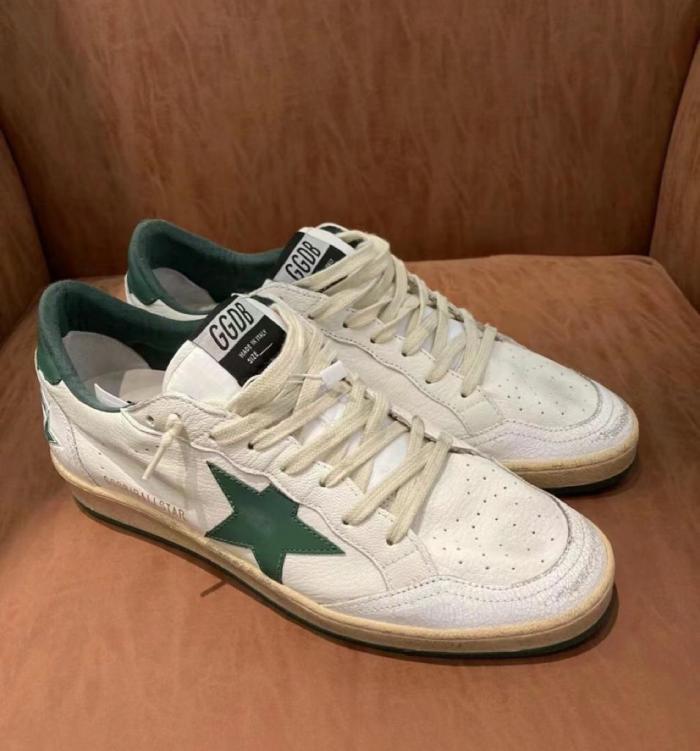 Golden Goose Ball Star leather low side lace-up fashion board shoes white green