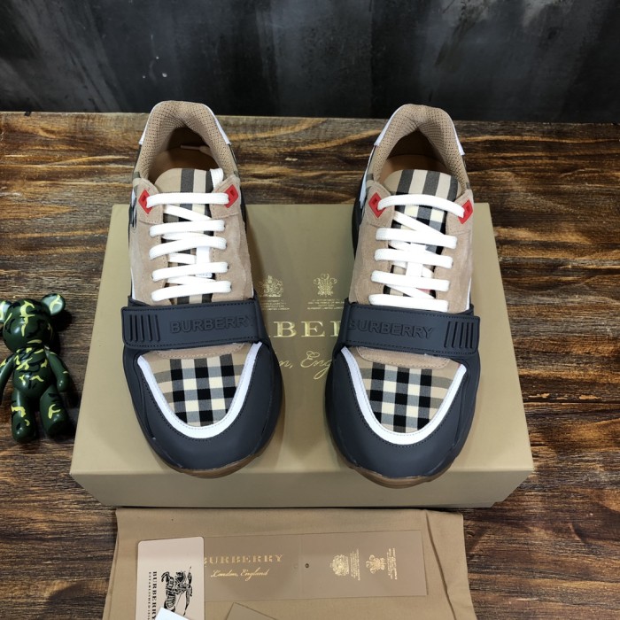 Burberry Ramsey Vintage Check Suede Leather Sneakers Grey Archive Beige