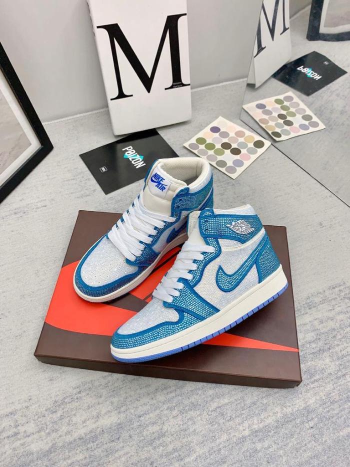 Jordan 1 white Blue full diamond custom