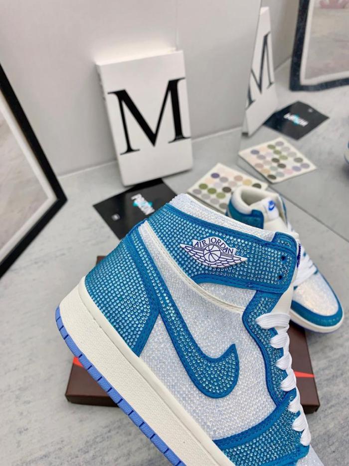 Jordan 1 white Blue full diamond custom