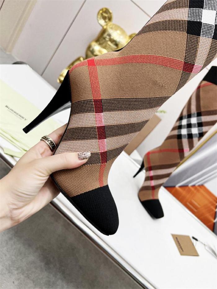 Burberry Knitted Check Sock Boots Birch Brown Heel height: 10.5cm/4.1in