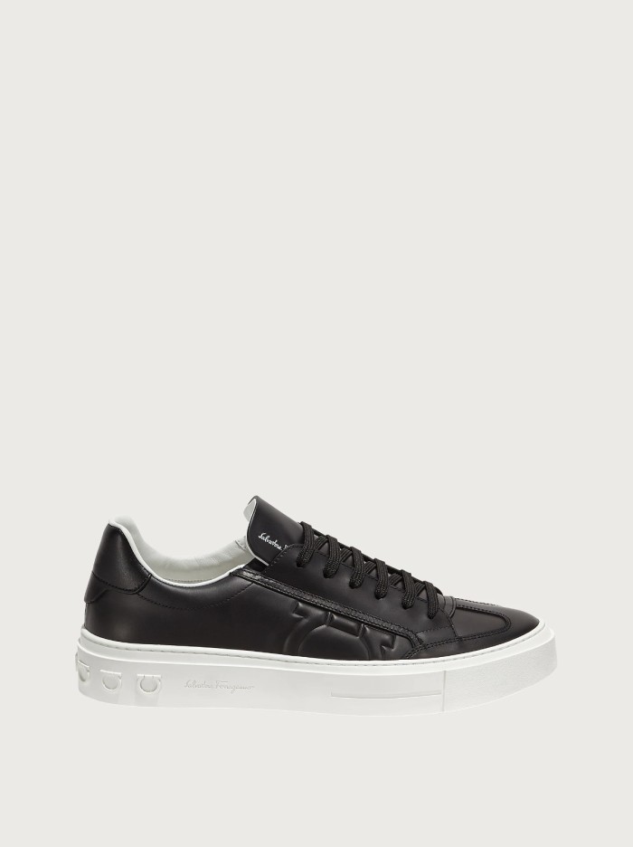 Ferragamo Gancini sneaker calfskin and sued White Black