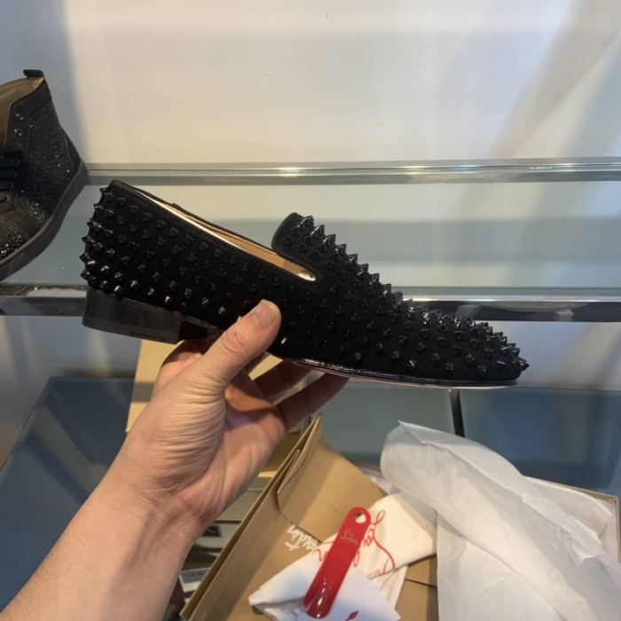 Christian Louboutin black Spikes Dandelion suede loafers