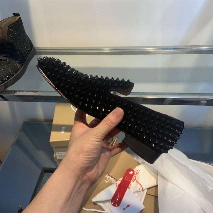 Christian Louboutin black Spikes Dandelion suede loafers