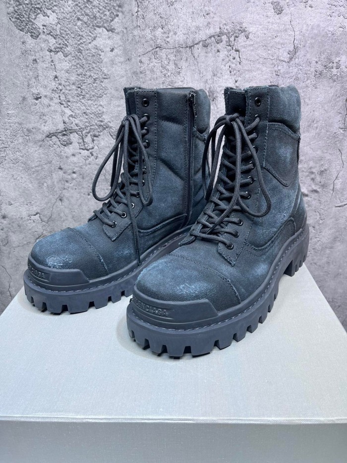 Balenciaga Combat Strike Canvas Combat Boots In Black Cotton