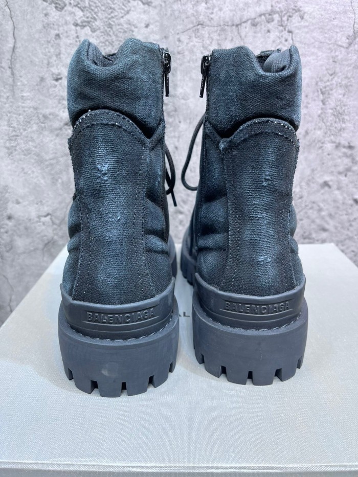 Balenciaga Combat Strike Canvas Combat Boots In Black Cotton
