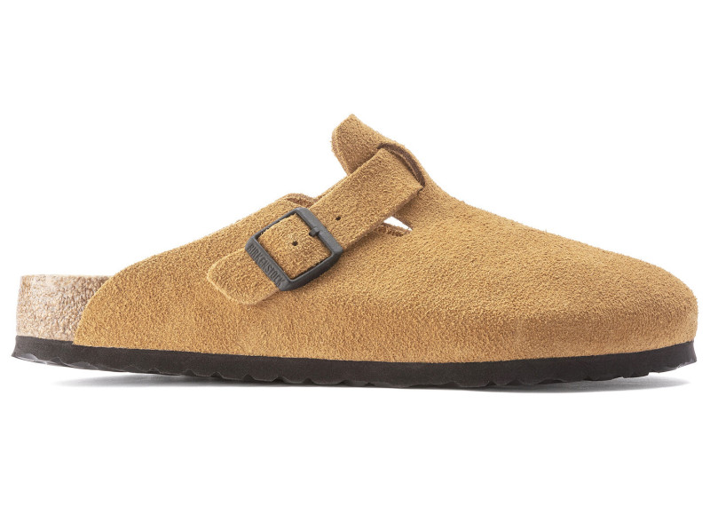 Birkenstock Boston Suede Cork Brown Pattern Footbed