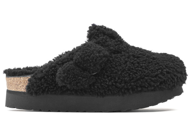 Birkenstock Boston Big Buckle Shearling Teddy Black