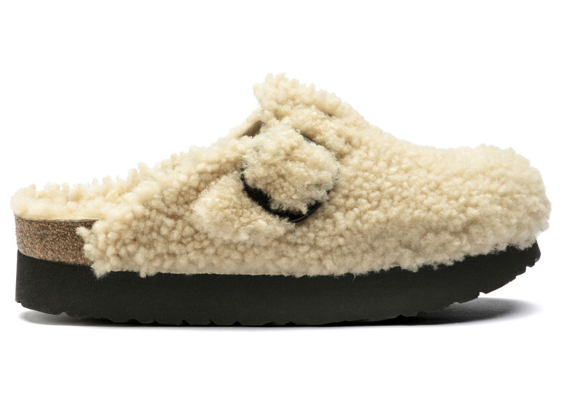 Birkenstock Boston Big Buckle Platform Shearling Teddy Eggshell