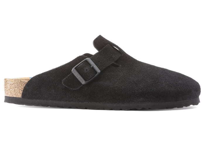 Birkenstock Boston Suede Black Pattern Footbed