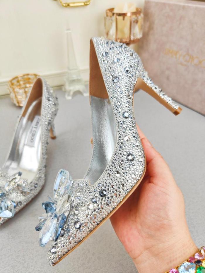Jimmy Choo Allure Crystal high heels silver white