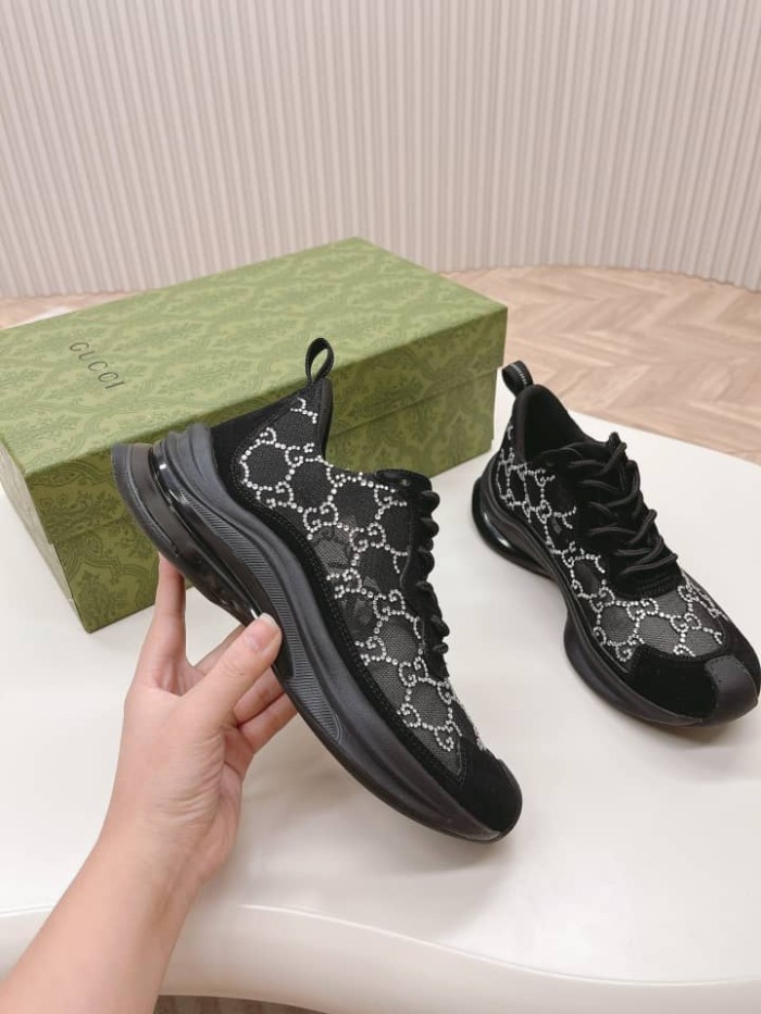 Gucci Women's Run GG crystal sneaker Black suede trim