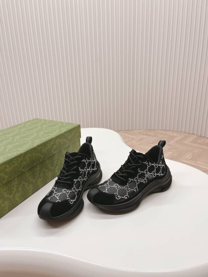 Gucci Women's Run GG crystal sneaker Black suede trim