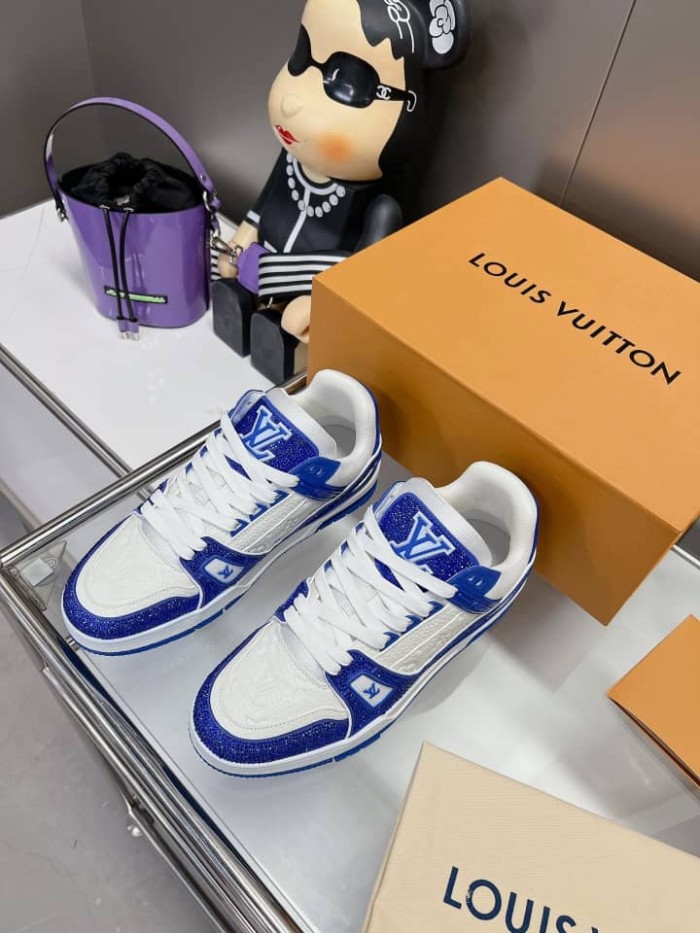 Louis Vuitton LV Trainer Blue Swarovski™ crystals and Monogram-embossed grained calf leather
