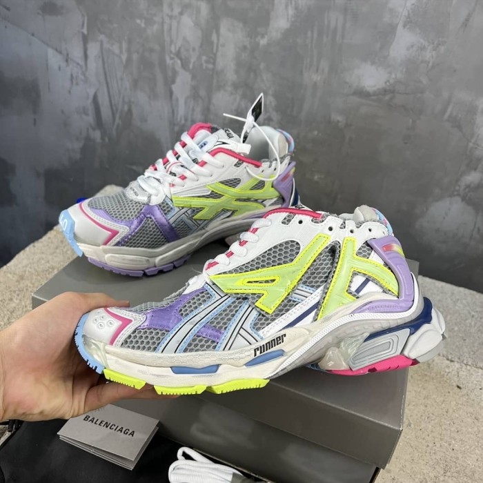 Balenciaga Runner Leather Free Grey Light Purple Neon Yellow White