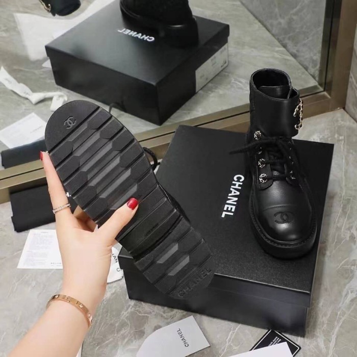 Chanel Quilted Combat Boot Black Leather