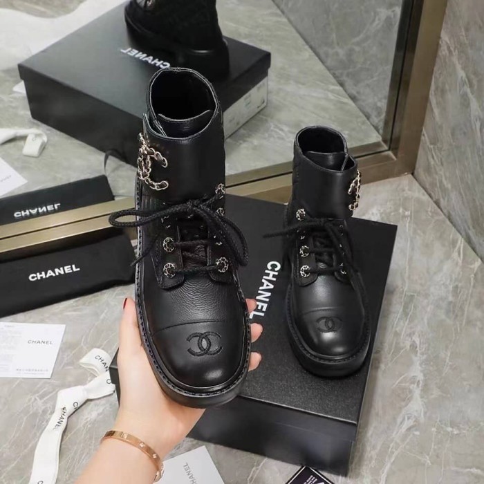 Chanel Quilted Combat Boot Black Leather